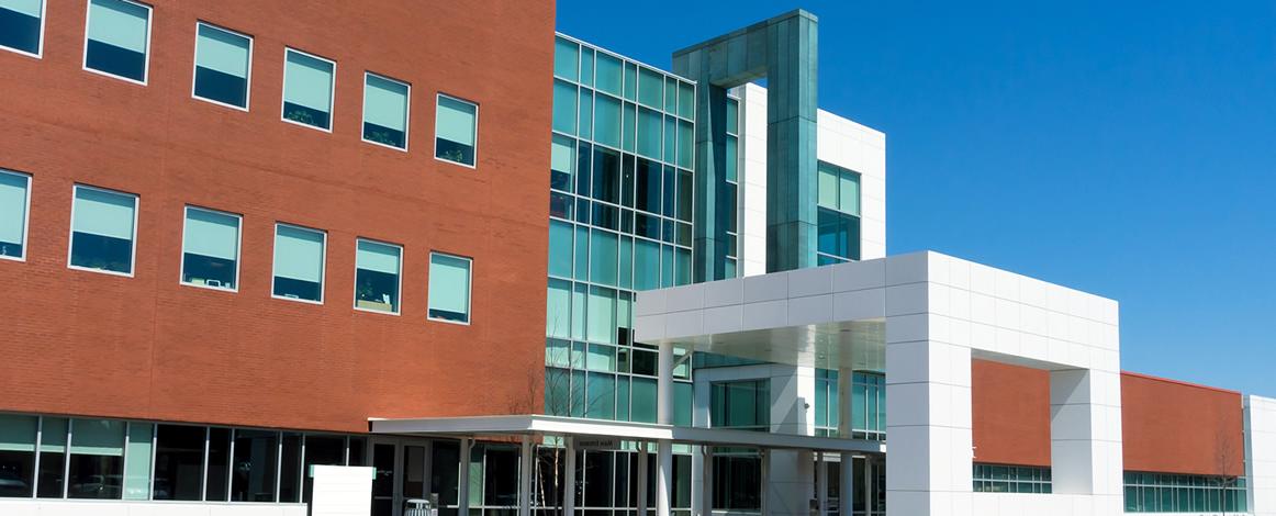 Exterior of ,low-rise modern brick office building